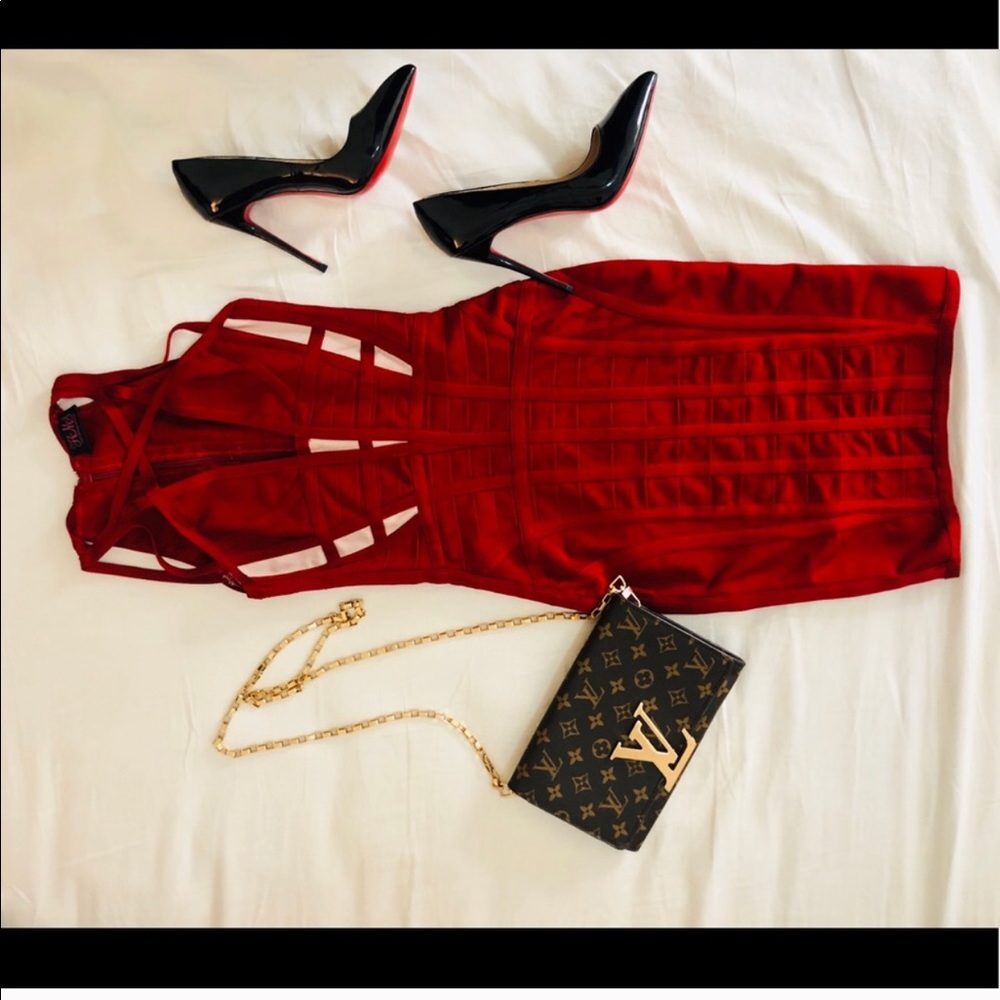 Hot Miami Styles Red Bandage Cut Out Dress